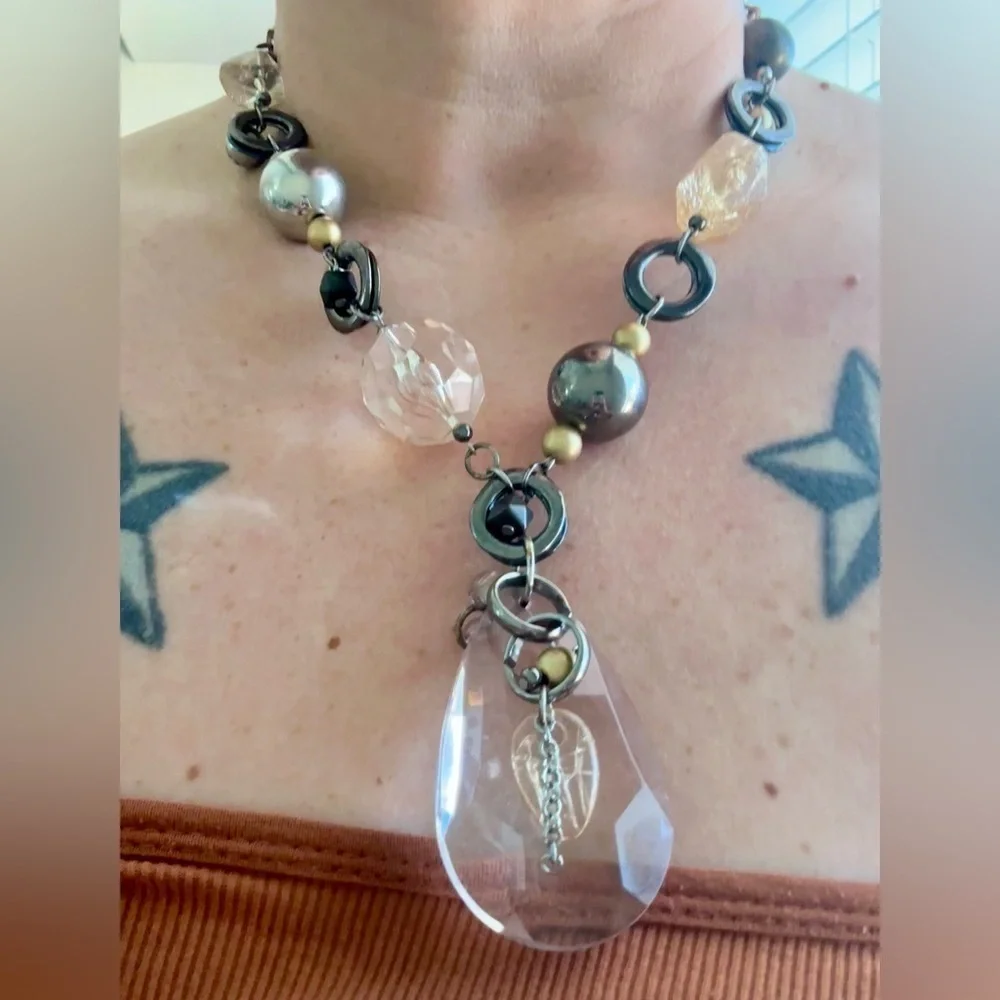 Crystal tear drop beaded statement necklace